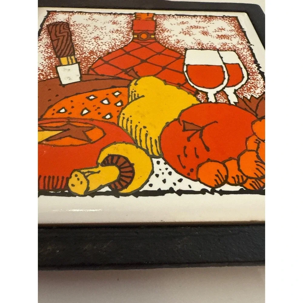 Cherry Cast Iron Tile Trivet 70s Kitchen Food Wine Design Retro 9